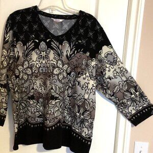 Alia Women's Sweater Top 3/4 Sleeve V-Neck Size L Stretchy Warm